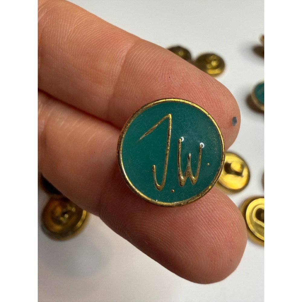 Vintage Gold Tone Teal Enamel Initial Shank Buttons Lot JW ML 15mm 24pc